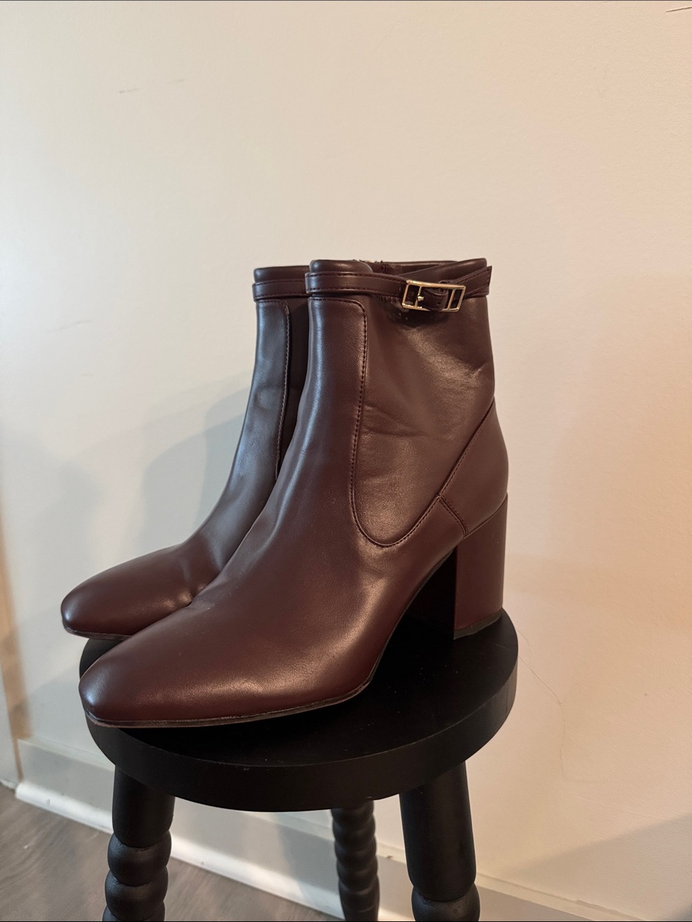 Franco Sarto Brown Leather Ankle Boots with Block Heel